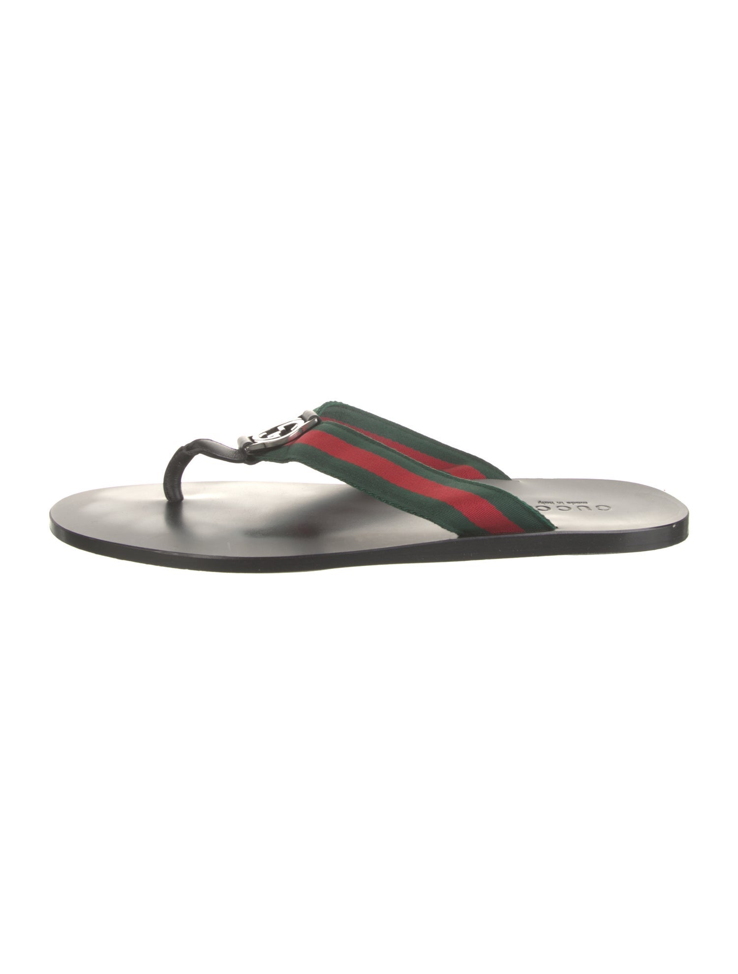 Gucci Web Accent Leather Trim Embellishment Flip Flops